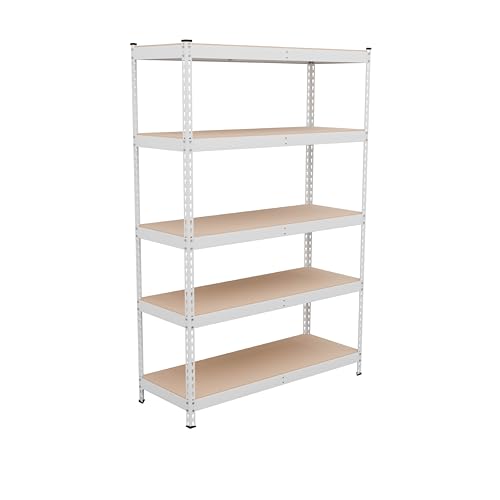 MonsterRax Modular 5-Tier Steel Garage Shelving Rack, White (18x48x72) - color: White, size: 18" x 48" x 72"