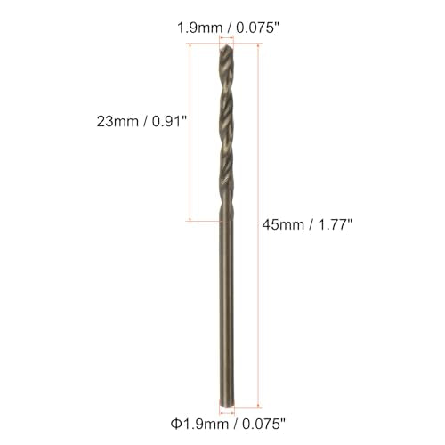 HARFINGTON 10pcs Cobalt Jobber Drill Bits 1.9mm / 0.075" M35 High Speed Steel HSS Twist Drilling Bit Tool for Stainless Steel Copper Wood Plastic and Other Hard Materials - size: 1.9mm