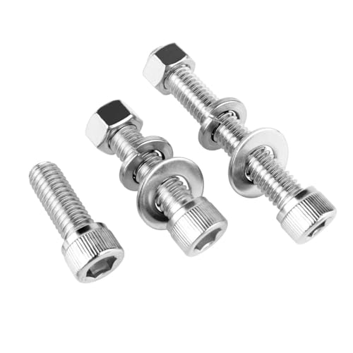 3/8-16 x 2-1/2" Socket Head Cap Screws Allen Hex Bolts with Hex Nuts and Flat & Lock Washers, 304 Stainless Steel Machine Thread, 6Sets Silver - color: Silver, size: 3/8-16 x 2-1/2" (6Sets)