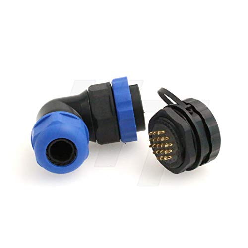 HangTon HE29 19 Pin Waterproof Connector Outdoor Industrial Electrical Power Circular Male Female Angled Wire Cable Plug + Panel Socket - size: 19 pin