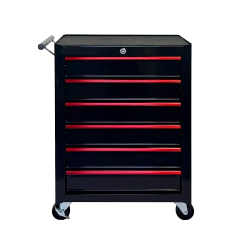 Rolling Metal Tool Chest with 6 Drawers – 20" Steel Tool Cabinet with Ball Bearing Slides, Lockable Storage Organizer for Garage & Workshop – Black - color: Red and Black-6