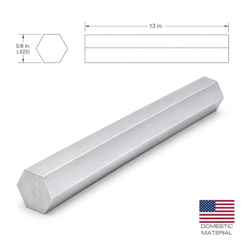 6061 Hex USA Aluminum Solid Bar - Extruded Lathe Stock, 13" Length, US Material (5/8") - size: 5/8"