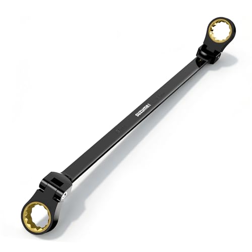 SUZUME Extra Long Flex Head Ratcheting Wrench 12-13mm Metric Double Box End 180° Flexible Head 72-Tooth 15K Gear Tested CR-V Steel Black Chrome Finish For Automotive Plumbing and Bicycle Repair - size: 12-13mm
