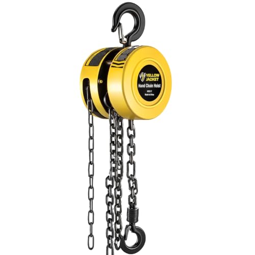 YELLOW JACKET Hand Chain Hoist 1 Ton 2200 Lbs Capacity Chain Block, 10 Feet with 2 Heavy Duty Hooks for Warehouse Automotive Machinery, Manual Chain for Lifting Good, Yellow