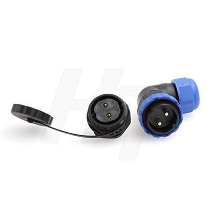 HangTon HE29 2 Pin Plastic Waterproof Connector Threaded Outdoor Industrial Electrical Power Circular Male Female Angled Wire Cable Plug + Panel Socket (2 pin) - size: 2 pin