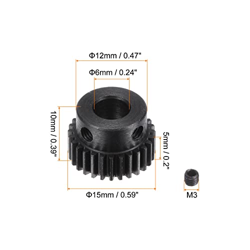 uxcell Pinion Gear Set, 45# Carbon Steel Motor Rack Spur Gear with Step Black, 0.5 Mod 28T 6mm Bore 15mm Outer Dia, M3 Set Screws Included