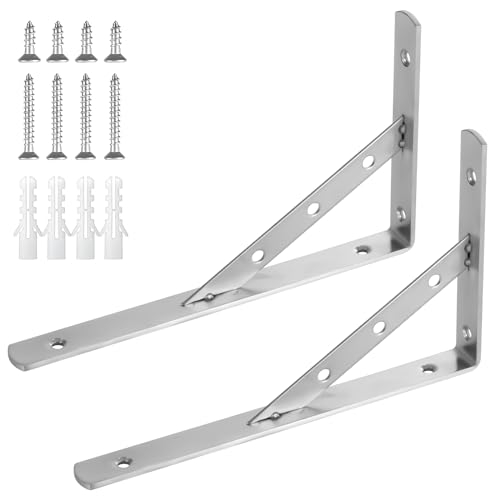 Shelf Brackets 10 Inch,2Pack Solid L Brackets Heavy Duty Shelf Brackets,90 Degree Triangle Stainless Steel Angle Bracket Max Load 440lbs, for DIY Shelf Brackets & Supports (Silver) - size: 10 Inch-2Pack (Solid Brackets)