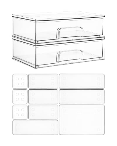 Vtopmart 12-Pack Clear Makeup Organizer Set with Drawer Organizer Bins - style: 2pack Wide Drawers with bins