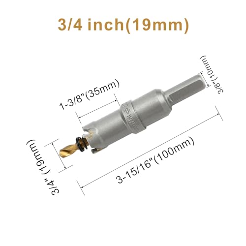 3/4''(19mm) TCT Hole Saw Kit,Tungsten Carbide Hole Saw Drill Bit with Titanium-Plated Pilot Drill bit for Hard Metal,Alloy,Aluminum,Stainless Steel,Plastic,Iron - size: 3/4''(19mm)
