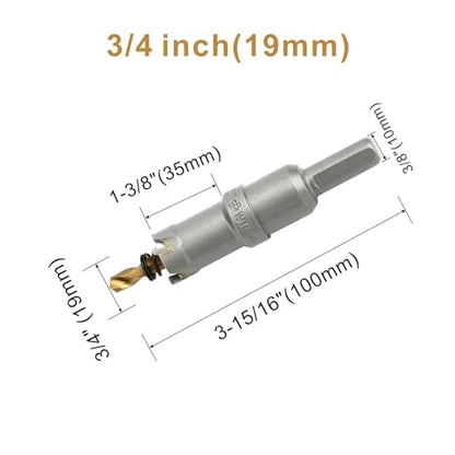 3/4''(19mm) TCT Hole Saw Kit,Tungsten Carbide Hole Saw Drill Bit with Titanium-Plated Pilot Drill bit for Hard Metal,Alloy,Aluminum,Stainless Steel,Plastic,Iron - size: 3/4''(19mm)
