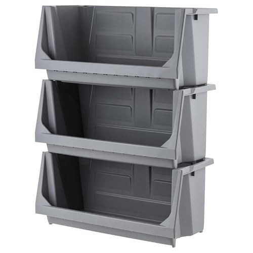 IRIS USA Open Front Storage Bins, Heavy Duty Stackable Bins, 3 Pack, Dark Gray - size: Jumbo - 3 Pack