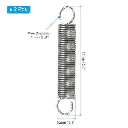 PATIKIL Extension Spring, 2pcs Wire Diameter 0.04", OD 0.4", Free Length 2.4" Spring Steel Dual Hook Tension Springs for Lawn Tractor Home Repairs DIY, Grey - size: 1.0*10*60mm