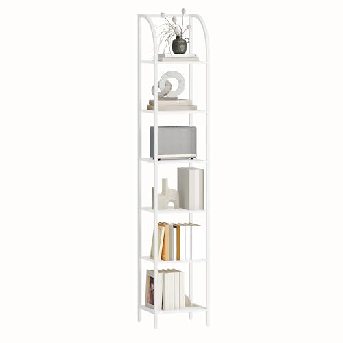 Hzuaneri Bookshelf Narrow Bookcase, Tall Storage Rack with Steel Frame - color: White, size: 11.8 × 13.2 × 71.9 inch