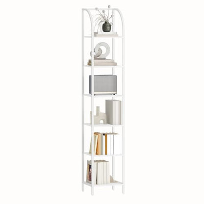 Hzuaneri Bookshelf Narrow Bookcase, Tall Storage Rack with Steel Frame - color: White, size: 11.8 × 13.2 × 71.9 inch