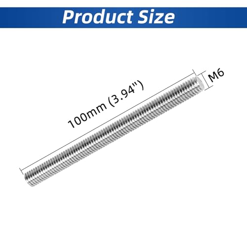 M6-1.0 x 100mm Fully Threaded Rod Studs, 18-8 Stainless Steel 304 Long Threaded Screws, Right Hand Threads, 2 PCS - size: M6 x 100mm