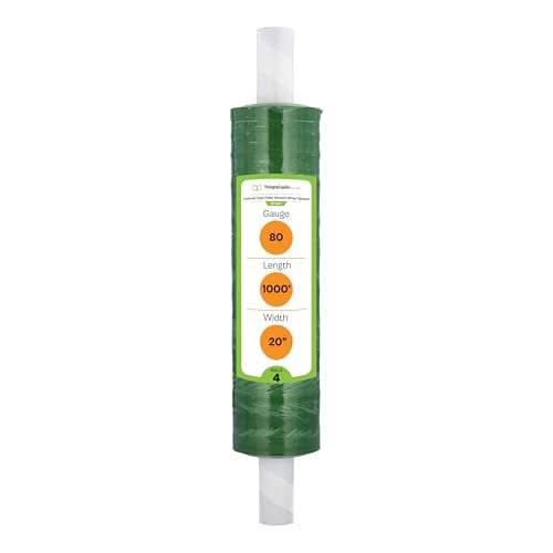 PSBM Dark Green Stretch Wrap with Handles, 4 Rolls 20 Inch x 1000 Feet 80 Gauge, Heavy Duty Plastic Wrap Industrial Strength Shrink Film for Moving, Packing & Shipping - size: 4 Rolls, style: Green