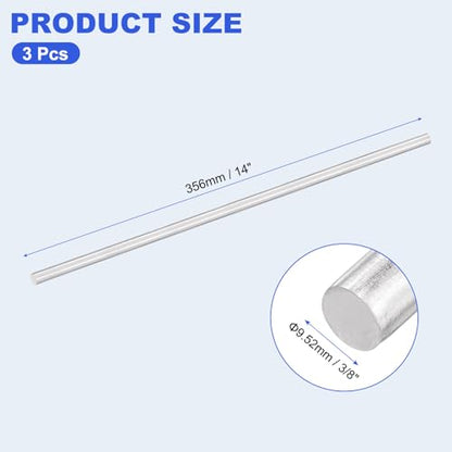 uxcell 3pcs 304 Stainless Steel Round Rods, 3/8" Dia x 14" Length Stainless Steel Metal Solid Shaft Rod Bar for Industry Use Metal Working Hobbies DIY Craft, Silver - size: 3/8" Dia x 14" Length