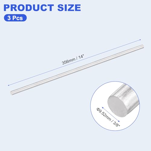 uxcell 3pcs 304 Stainless Steel Round Rods, 3/8" Dia x 14" Length Stainless Steel Metal Solid Shaft Rod Bar for Industry Use Metal Working Hobbies DIY Craft, Silver - size: 3/8" Dia x 14" Length