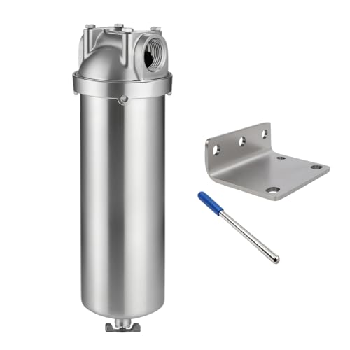 NSF/ANSI 42 Stainless Steel Whole House Water Filter Housing, 10" x 2.5" Sediment Water Filter System for Heavy Duty, Well & City Water, 1" NPT Port, Drain Valve Style A (Wing) - size: 10" A Housing-1NPT