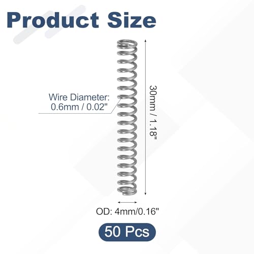 uxcell 50Pcs 304 Stainless Steel Compression Springs,0.5mmWD, 4mm ODx30mm L - size: 4mmx30mm