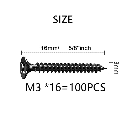 #4 x 5/8" Flat Head Self-Tapping Wood Screws, M3x16mm(100Pcs) - color: 100 PCS, size: #4x5/8''-100 PCS