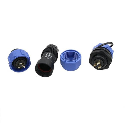 SP17 3 Pin Plug Socket Connector Aviation Circular Male Female 10A, Dustproof Cap 14AWG Wire for Industrial Power Outdoor Application - size: 3 pin 10A