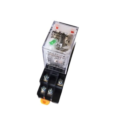 Electromagnetic Power Relay, 8-Pin 10 AMP 24V DC Relay Coil with Socket Base, LED Indicator, DPDT 2NO 2NC LY2N-GS 1PCS [Applicable for DIN Rail System] (1, DC24V)