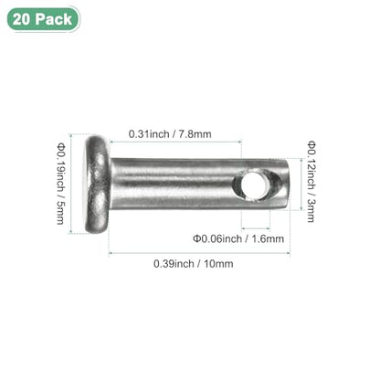 M METERXITY 20-Pack Single Hole Clevis Pins, M3 x 10mm 304 Stainless Steel Flat Head Clevis Pins for Mechanical Linkage/Fixed Parts/Ship Rigging, Link Hinge Pin Reusable - size: M3x10mm