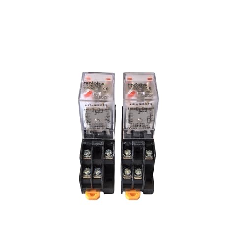 Electromagnetic Power Relay, 8-Pin 10 AMP 110V AC Relay Coil with Socket Base, LED Indicator, DPDT 2NO 2NC LY2N-GS 2PCS [Applicable for DIN Rail System] (2, AC110V)