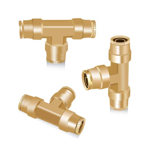 Siptenk 3/8" OD Tube Brass Push to Connect Fittings 3PCS for Truck Trailer - color: 3/8" OD Tee