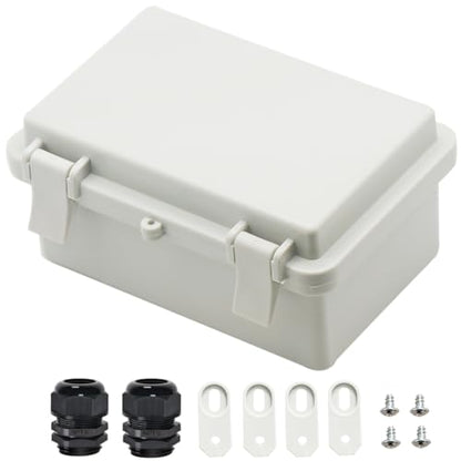 Zulkit IP65 Waterproof ABS Plastic Electrical Box - Hinged Shell, 2 Cable Glands, 5.9 x 3.9 x 2.8 inch - size: 5.9" x 3.9" x 2.8"