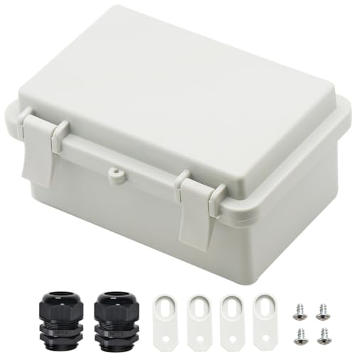 Zulkit IP65 Waterproof ABS Plastic Electrical Box - Hinged Shell, 2 Cable Glands, 5.9 x 3.9 x 2.8 inch - size: 5.9" x 3.9" x 2.8"