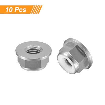 uxcell Nylon Insert Hex Lock Nuts, 10pcs - M6 x 1mm Aluminum Alloy Self-Locking Nut, Anodizing Flange Lock Nut for Fasteners(Titanium Gray) - size: M6 x 1mm