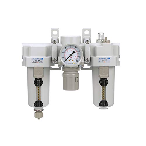 PneumaticPlus SAU400-N06G-MEP Compressed Air Filter Regulator Lubricator Combo 3/4" NPT - Metal Bowl, Manual Drain, Bracket, Gauge - style: Metal Bowl - Manual Drain