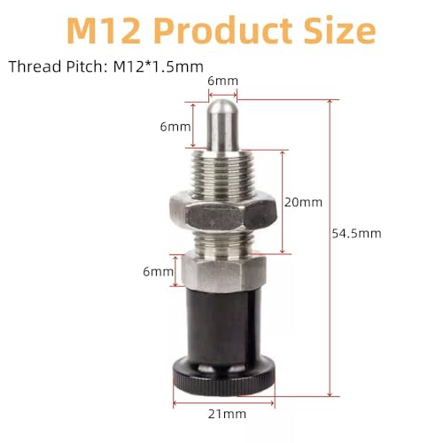 2Pcs Push Fit Ball Nose Spring Plunger, Stainless Steel Spring Knob Plunger Non-Locking Spring Indexing Plunger Hand Retractable Spring Plunger Pin for Industrial Equipment (M12) - size: M12
