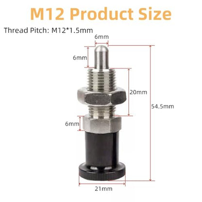 2Pcs Push Fit Ball Nose Spring Plunger, Stainless Steel Spring Knob Plunger Non-Locking Spring Indexing Plunger Hand Retractable Spring Plunger Pin for Industrial Equipment (M12) - size: M12