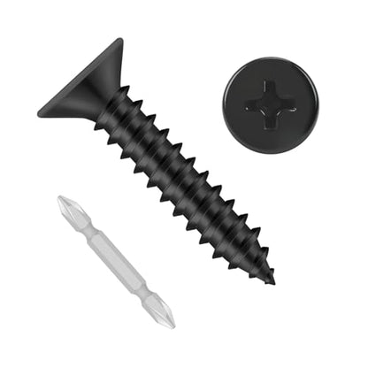 #4 x 1-1/4" Flat Head Self Tapping Screws, 304 Stainless Steel 18-8 Wood Screw, Black Finish, Screwdriver Bit Included, 200 PCS - color: Black, size: #4 x 1-1/4"