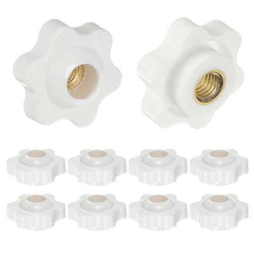 HARFINGTON 10pcs Star Knobs M6 Female Thread 25mm Head Plastic Through Hole Brass Screw-in Clamping Handles Threaded Hand Knobs, White - color: White, size: M6 x 25mm