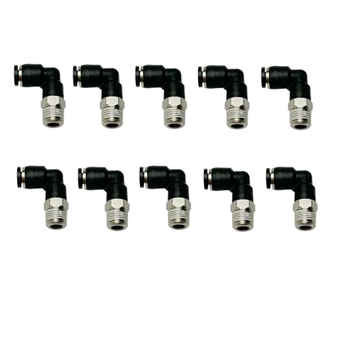 Pneumatic Elbow Push to Connect Fitting 1/8 Inch Tube OD x 1/8 NPT Male Thread,90 Degree Elbow Pneumatic Tube Connector PL1/8-N1(Pack of 10) - color: Black, size: 1/8'' OD x 1/8 NPT