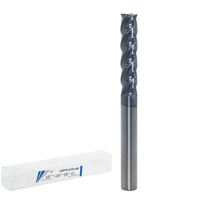 3/8" Extra Long 4-Flute Carbide Square End Mill, 4" OAL, 1Pc - size: 3/8" Extra Long (1 Pc), style: For Stainless Steel