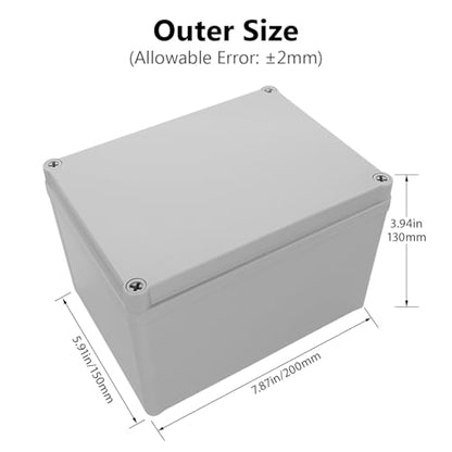 LeMotech Junction Box IP67 Waterproof Dustproof ABS Plastic Project Box for Electrical Outdoor Enclosure Gray 7.9 x 5.9 x 5.1 inch (200 x 150 x 130 mm) - size: 7.9" x 5.9" x 5.1" (1pc)