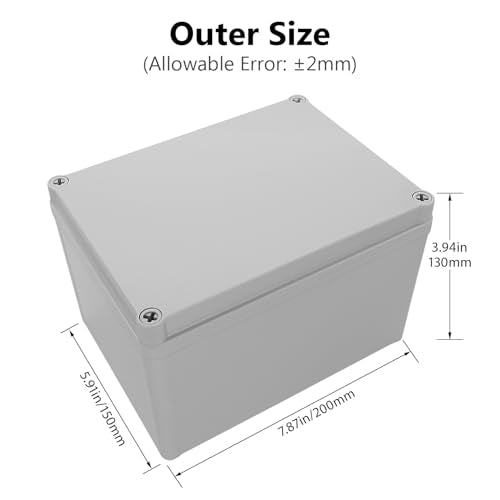 LeMotech Junction Box IP67 Waterproof Dustproof ABS Plastic Project Box for Electrical Outdoor Enclosure Gray 7.9 x 5.9 x 5.1 inch (200 x 150 x 130 mm) - size: 7.9" x 5.9" x 5.1" (1pc)