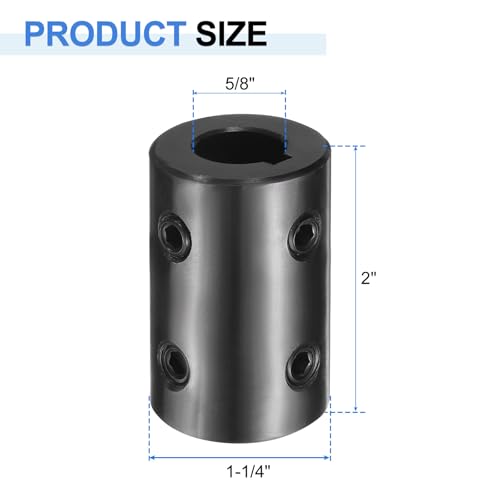 uxcell Shaft Coupling, 5/8" Bore 1-1/4" OD 2" Length Black Oxide Plated ASTM1045 Steel Rigid Coupling for 3D Printers Motor Wheel(4 Set Screws) - size: 5/8" Bore 1-1/4" OD 2" Length