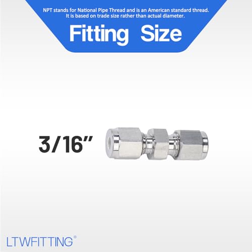 LTWFITTING 3/16-Inch OD Compression Union,Stainless Steel 316 Fittings (Pack of 5)