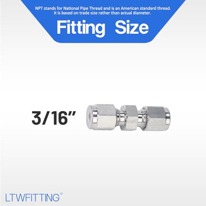LTWFITTING 3/16-Inch OD Compression Union,Stainless Steel 316 Fittings (Pack of 5)