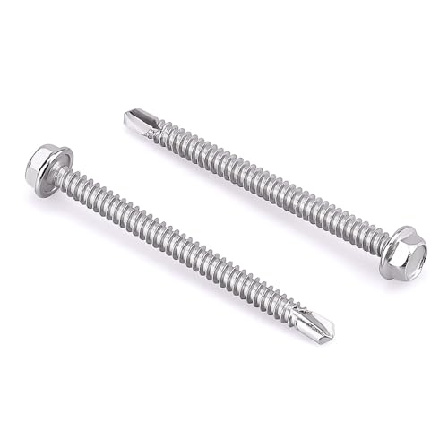 #14 x 2-1/2" (25 pcs) Hex Washer Head Self Drilling Screws, 410 Stainless Steel Metal Sheet Tek Screws, Self Tapping Point, No Pre-drilled Hole Needs - size: #14 x 2-1/2"