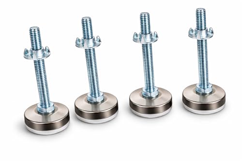 Tech Team #746 Furniture Leveling Feet – 3” Stem 5/16”-18 Thread Adjustable Glides with T-Nuts (Set of 4) – Heavy-Duty Levelers for Chairs, Tables, Cabinets & Work Benches