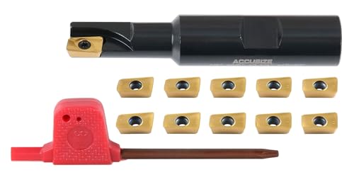 Accusize Industrial Tools 1/2" 90° Square Shoulder Indexable End Mill w/ 10 add'l APKT11T308 Inserts, 5/8" Shank, 3-1/4" OAL, 0.433" ap, 1 Flute, APKT11T308, Carbide Insert, 0056-0913+0056-1130 - size: 1/2" Cut, 5/8" Shk, 1 Fl, w/ 10 add'l inserts