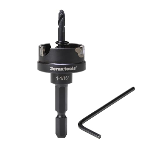 Tungsten Carbide Tipped Quick Change Hole Cutter, 1-1/16 inch TCT Hole Saw, Oxided Coating with 5mm Hole Depth Heavy Duty, for Stainless Steel, Mild Steel, Iron, Copper, Brass, Plastic - size: 27mm | 1-1/16", style: Single Pack