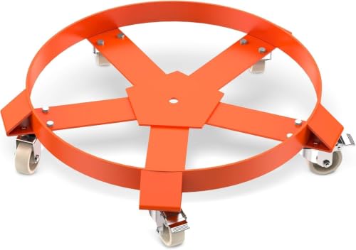 55 Gallon Heavy Duty Drum Dolly, 1250 lb Capacity Steel Barrel Cart, Reinforced Cross Braces, Swivel Casters with Brake, Non-Tipping Drum Handling Trolley for Warehouse and Industrial Use